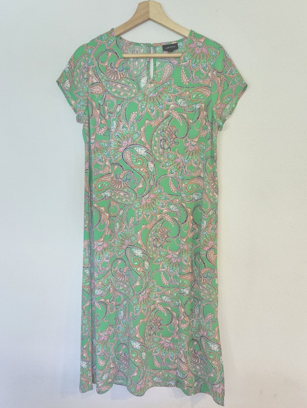 J. Jill Green Paisley Print Shift Dress with Pink Accents